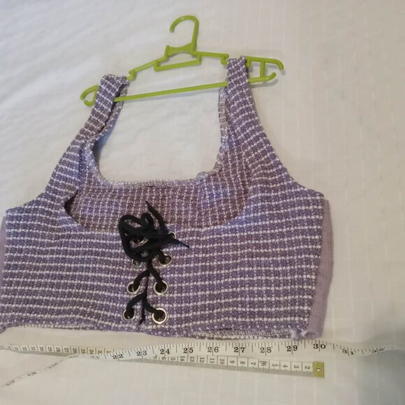 Very pretty redesigned lace-up tank top in polyester and wool, non-stretch - Picture 3 of 7